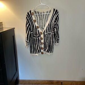 Chico's Black and White Striped Cardigan